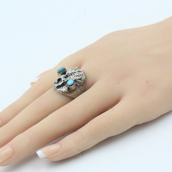 HENRY MORGAN IMPORTANT EAGLE SLEEPING BEAUTY TURQUOISE MEN'S RING - Picture 8 of 10